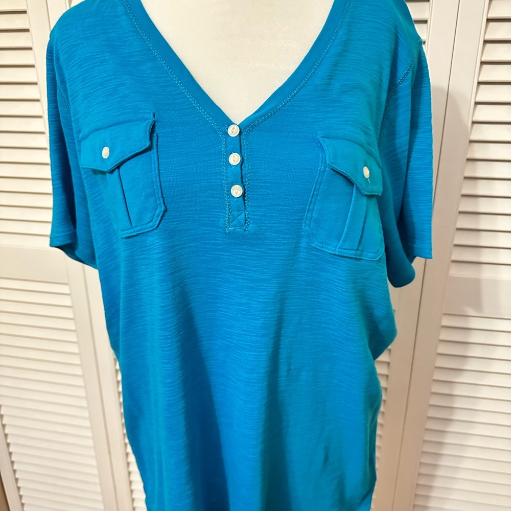 Chaps Turquoise V-Neck Short Sleeve Top